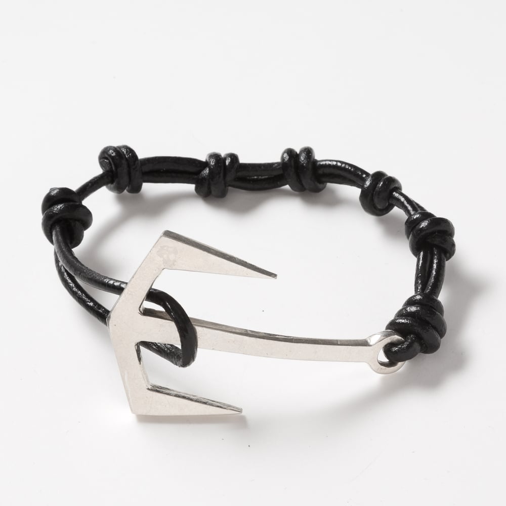 Image of Silver Anchor Leather Bracelet