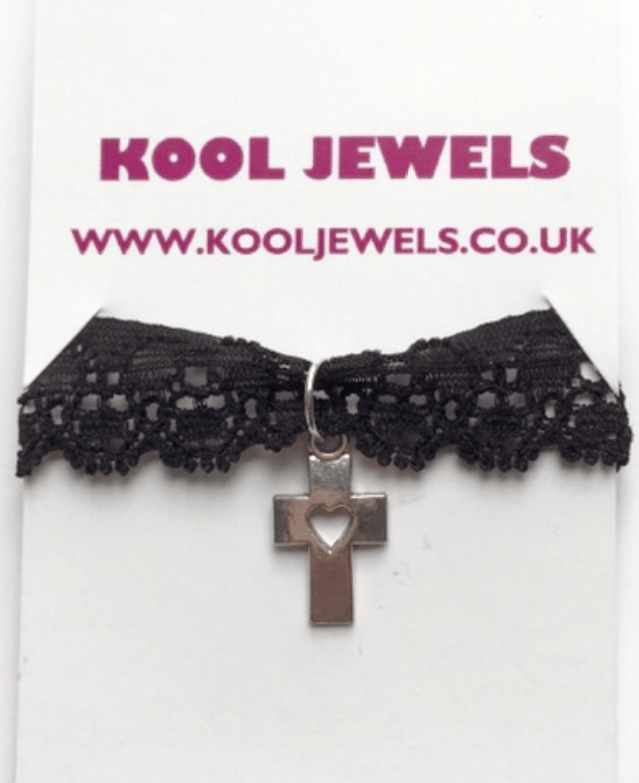 Image of Kool Jewels Cross Heart Black Lace Choker