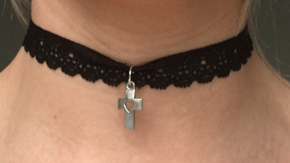 Image of Kool Jewels Cross Heart Black Lace Choker