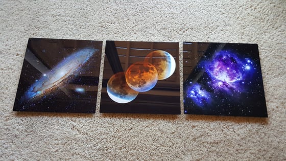 Image of Set of three 12" x 12" Aluminum Metal Plates - Andromeda/Bloodmoon/Orion Nebula