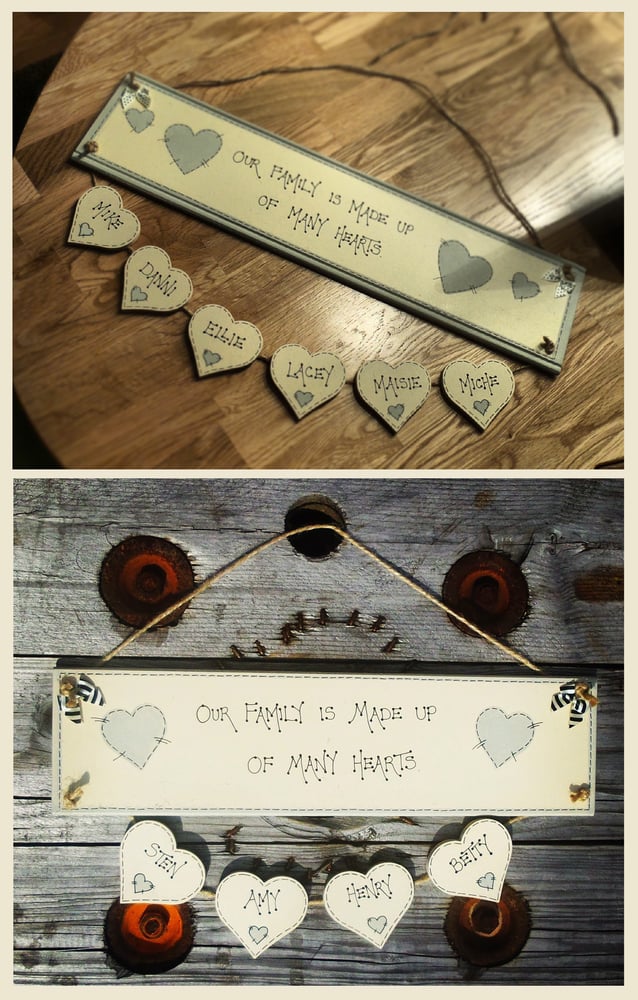 Image of Hand Painted 'Our Family Is Made Of Many Hearts' personalised Plaque