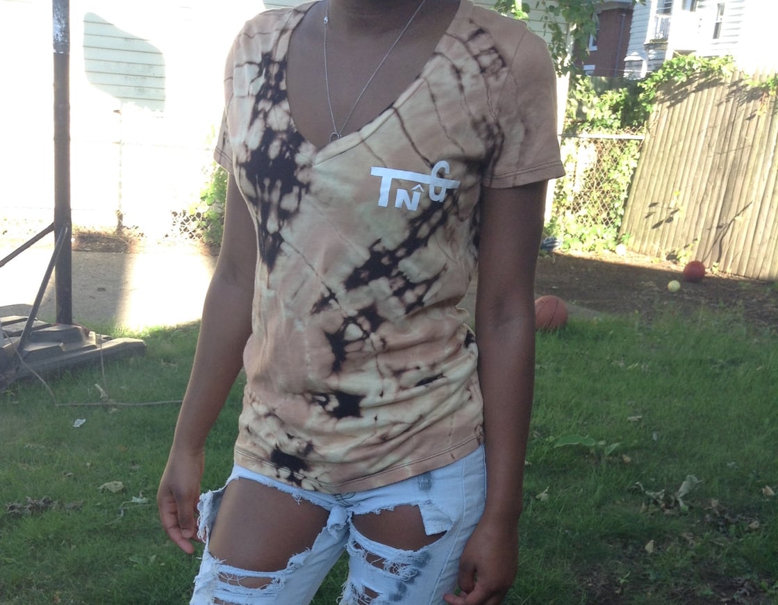 Image of Ladies V-Neck Tie-dye T-Shirt