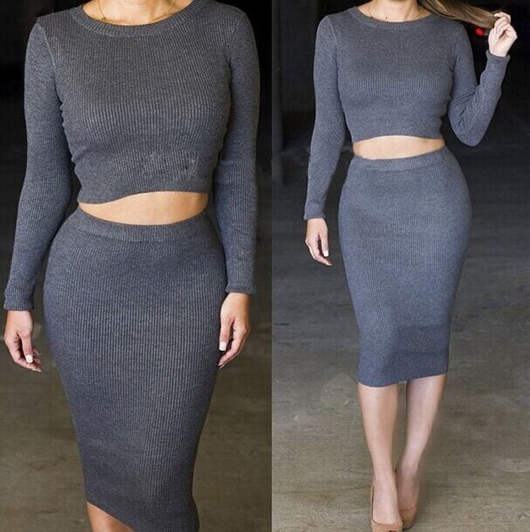 Image of SEXY ROUND NECK LONG-SLEEVED TWO-PIECE DRESS