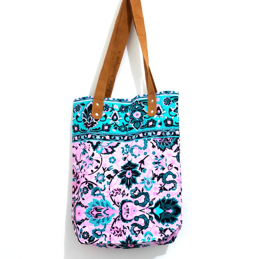 Image of Aqua and Pink Boho Bag