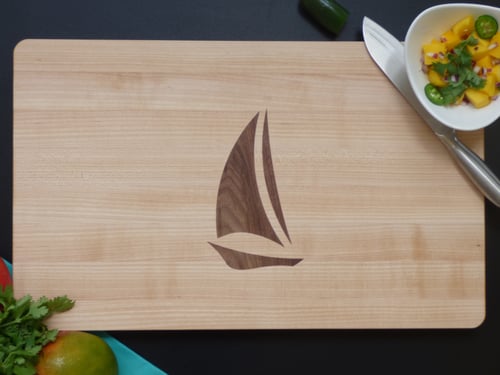 Image of Large Cutting Board with Sailboat Wood Inlay Design