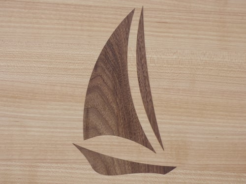 Image of Large Cutting Board with Sailboat Wood Inlay Design