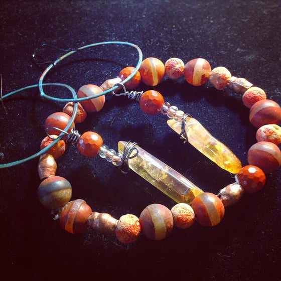 Image of Carnelian and Copper with Tribal Agate and Tangerine Aura Quartz Points