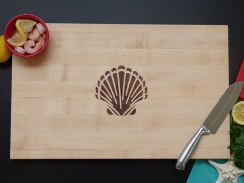 Image of Large Cutting Board with Scallop Seashell Inlay