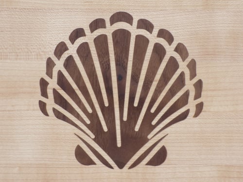 Image of Large Cutting Board with Scallop Seashell Inlay