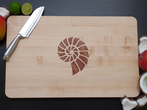 Image of Large Maple Cutting Board with Mahogany Seashell Inlay