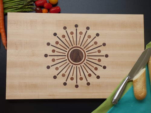 Image of Large Maple Cutting Board with Intricate Two-Tone Starburst Inlay