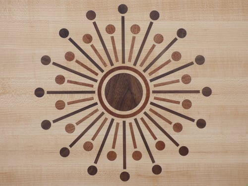 Image of Large Maple Cutting Board with Intricate Two-Tone Starburst Inlay