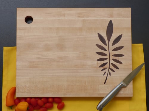 Image of Cutting Board with Leaf Wood Inlay Design