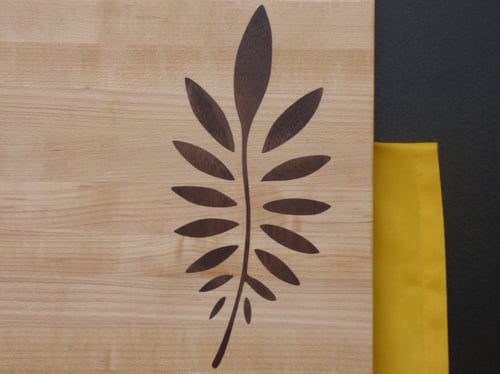 Image of Cutting Board with Leaf Wood Inlay Design