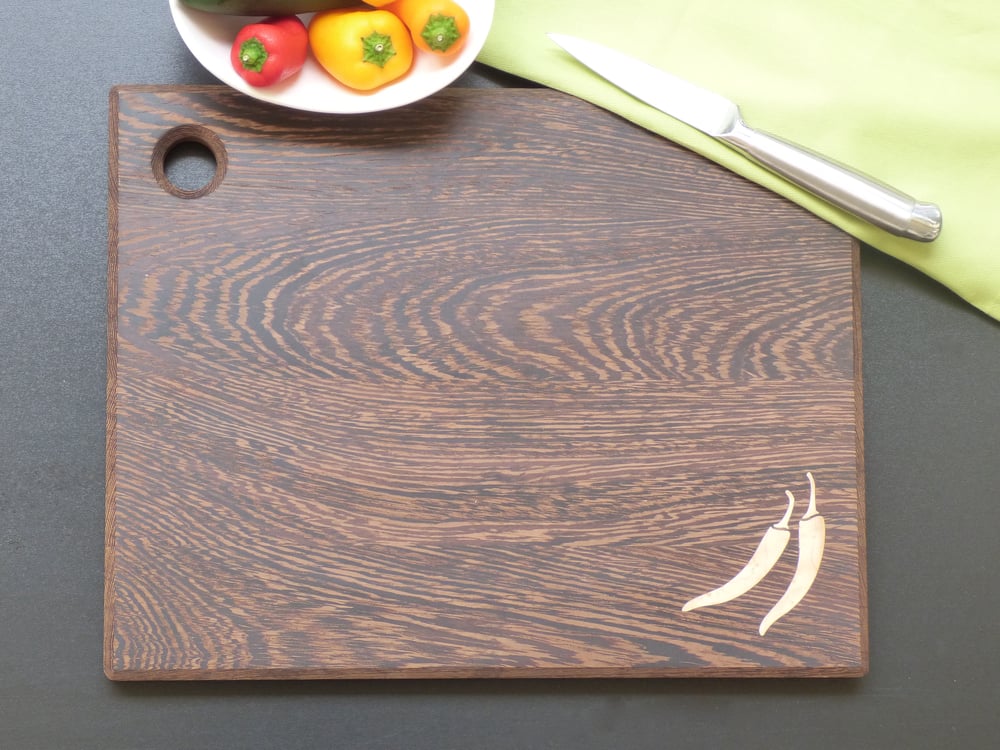 Image of Limited Edition Exotic Wood Cutting Board with Chili Pepper Inlay