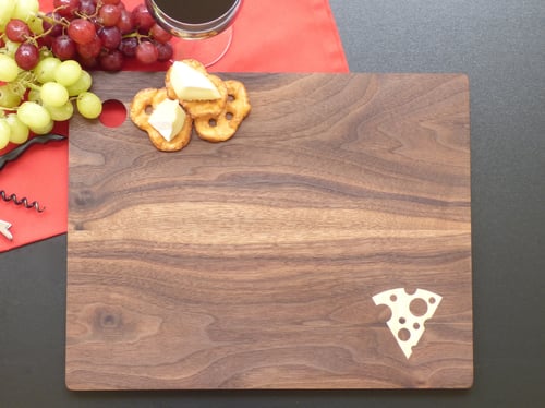 Image of Serving Board with Cheese Wood Inlay Design