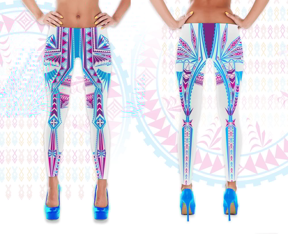 Image of Casual / Workout Tribal Leggings - Nesia (purple blue print)