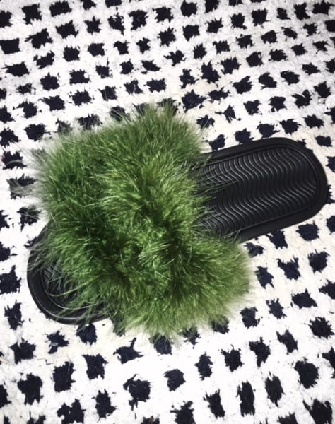 Image of Forest Green Fluffy Slides