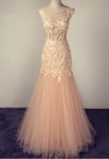 Elegant Handmade Tulle Mermaid Prom Gown with Lace Applique, Prom Gowns, Party Dresses