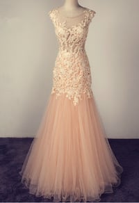 Image 1 of Elegant Handmade Tulle Mermaid Prom Gown with Lace Applique, Prom Gowns, Party Dresses