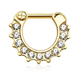Image of Gold Septum Clicker - 11 Clear Cubic Zirconia Gems - 1.2mm & 1.6mm