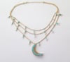Le Moon Triple Pearls and Turquoise Necklace