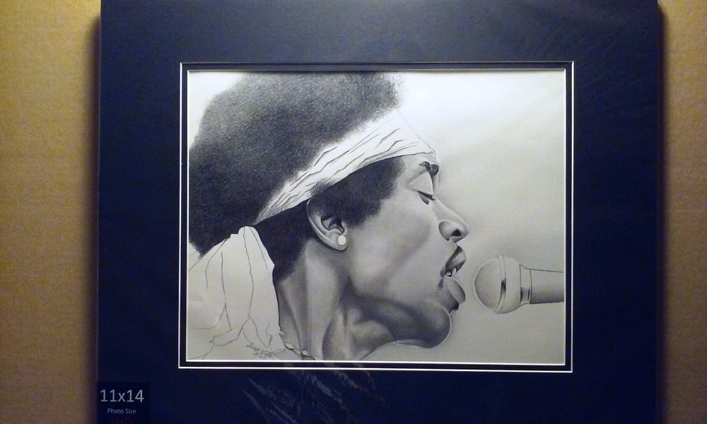 Matted Original Hendrix Drawing
