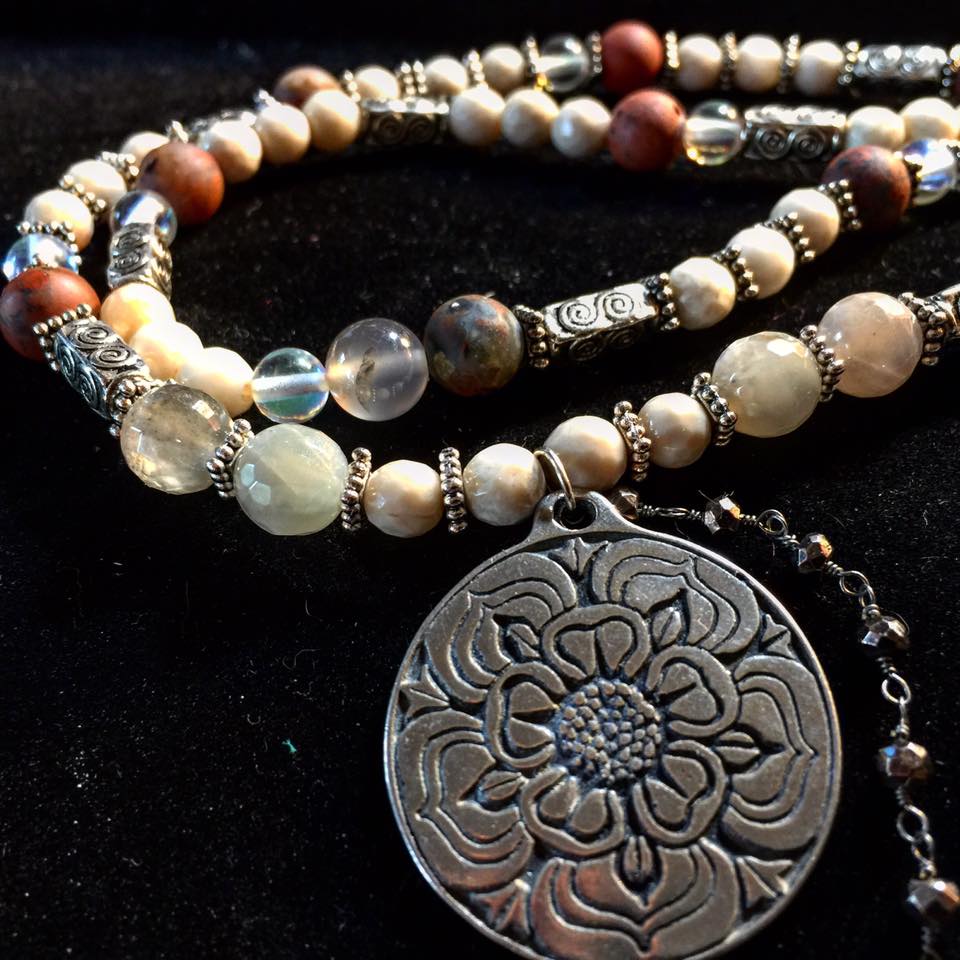 Image of Sacred Marriage Flower infused with Mary Magdalene Energy Necklace and Earring Set