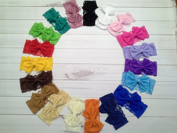 Image of ROCK BOTTOM Wide Lace Big Bow Headbands- Fits3m-3yrs