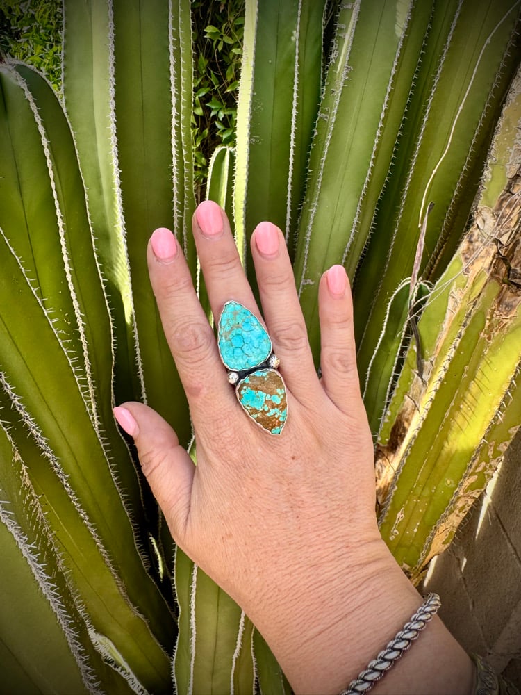 Image of Mine #8 Turquoise 2 stone ring - size 8