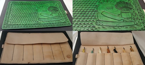 Image of Custom Hand Tooled Leather Straight Razor, Double Edge Razor, etc. travel roll.