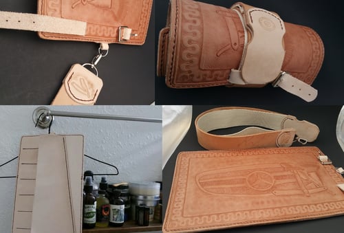 Image of Custom Hand Tooled Leather Straight Razor, Double Edge Razor, etc. travel roll.