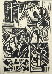 Image 1 of Linocut COLLAGE-purple-black/white