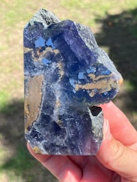 Image 18 of Blue, Green, Purple Fluorite With Pyrite Inclusions Polished Tower #2829