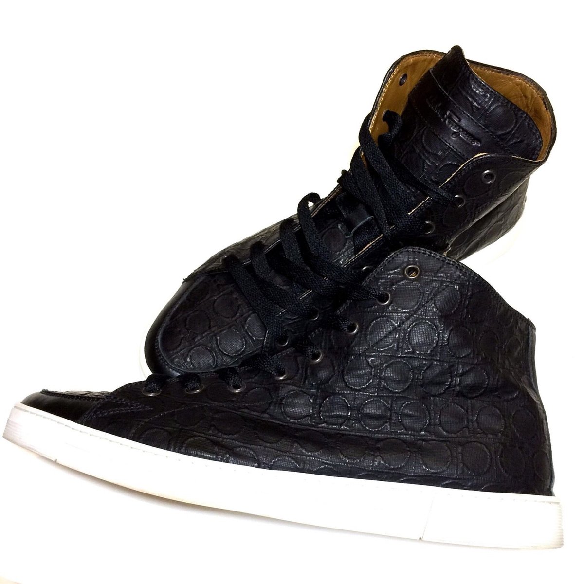 Image of Salvatore Ferragamo Gancini Logo Black Coated Canvas Sneakers Men's 10