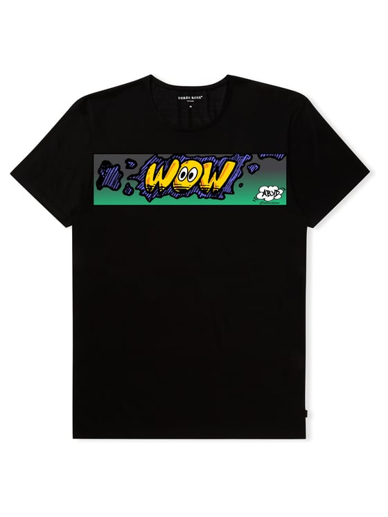 Image of "Wow" on Mens Black T-Shirt