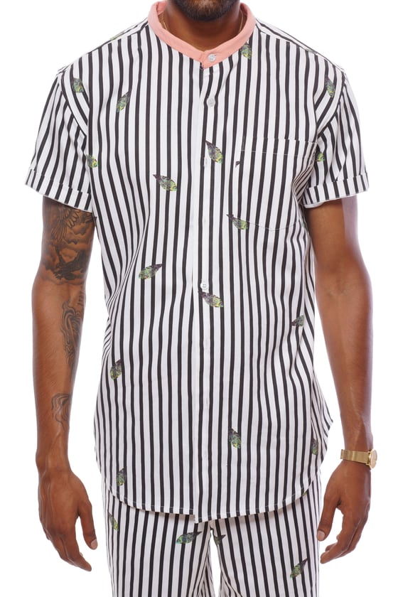 Image of Safari Leaf Stripe Button Up 