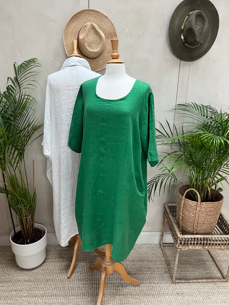 Image of Robe En Lin Gaïa I  Vert Malachite