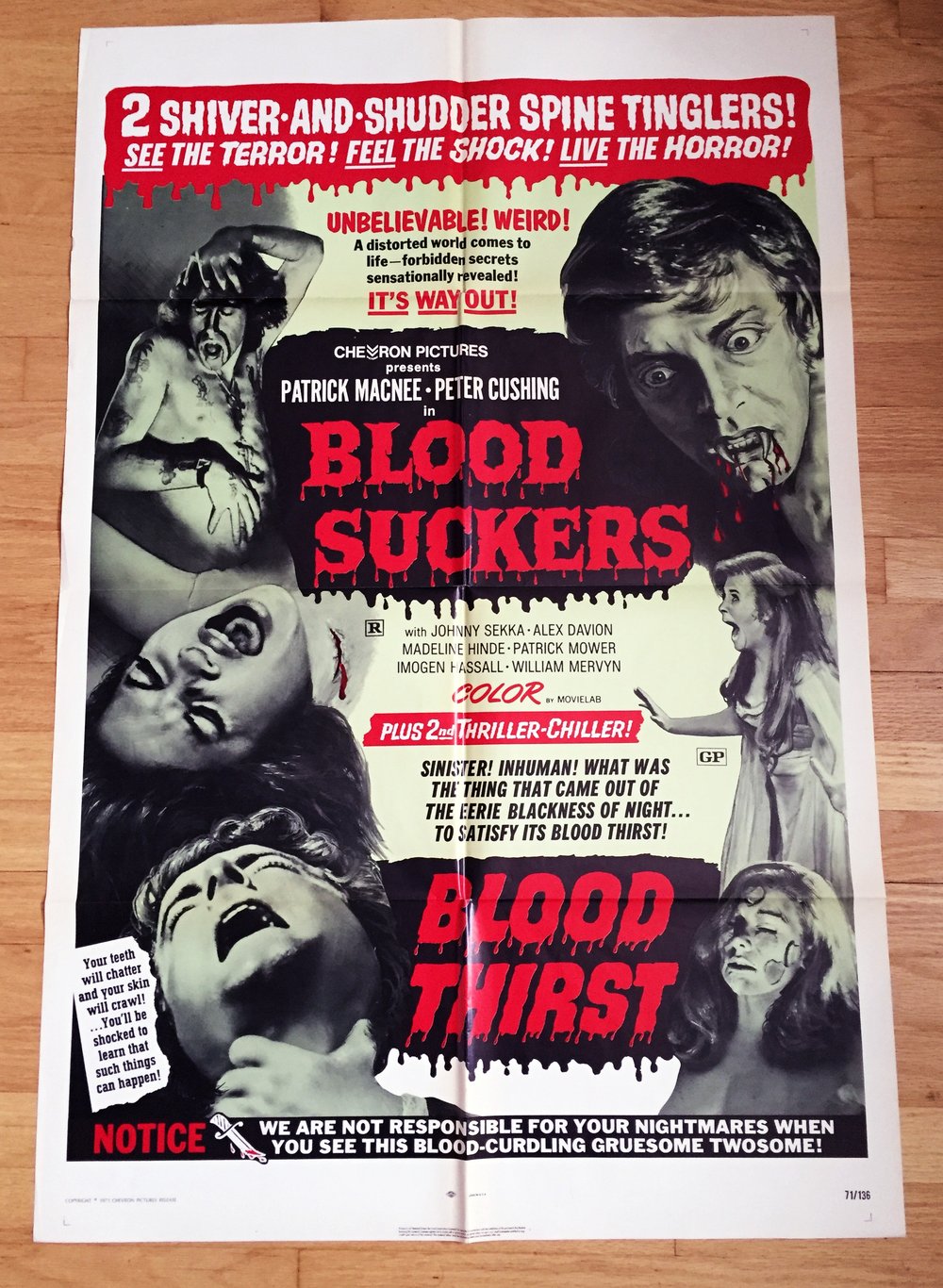 1971 BLOOD SUCKERS/BLOOD THIRST Original Double Bill U.S. One Sheet Movie Poster