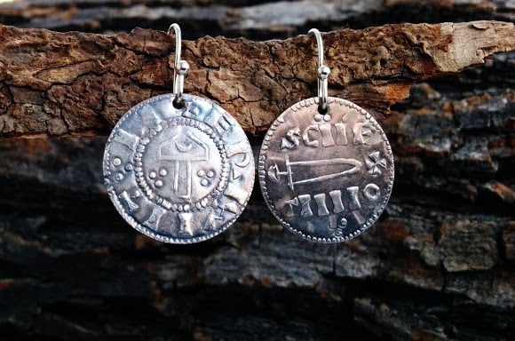 Image of Viking 'Hammer and Sword' Pennies of York Earrings