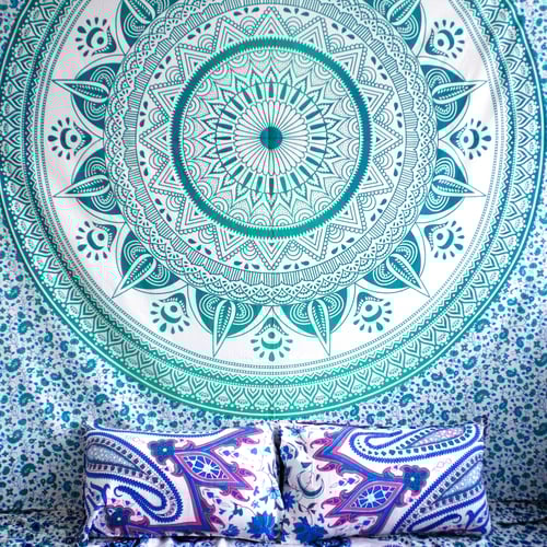 Image of Sea Green Sun Mandala Throw or Throw Set from