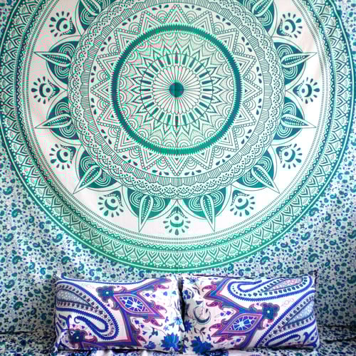 Image of Sea Green Sun Mandala Throw or Throw Set from