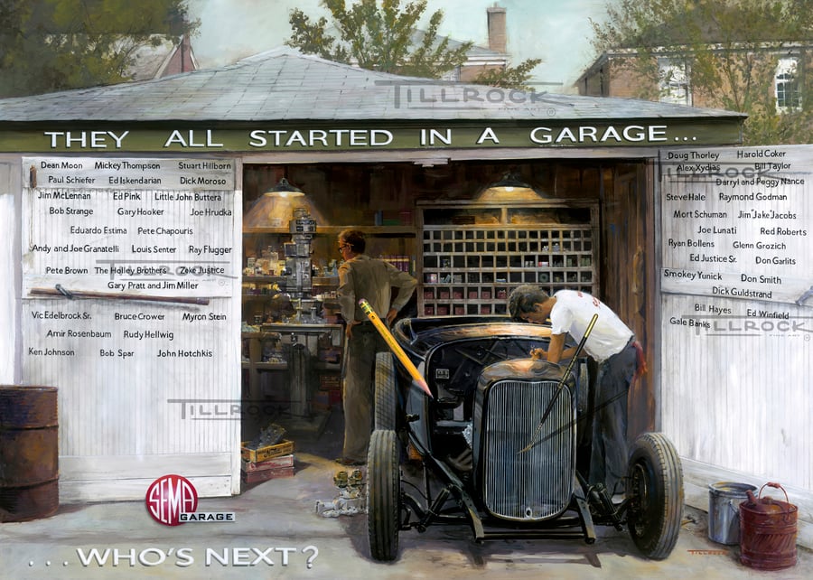Image of The SEMA Garage "They All Started In A Garage" Giclee' Print