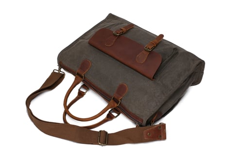Image of Waxed Canvas Leather Messenger Bag, Laptop Briefcase, Shoulder Bag YD2167
