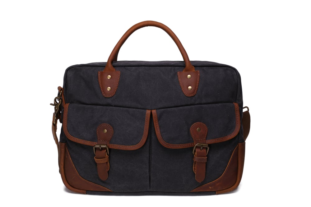 Image of Waxed Canvas Leather Messenger Bag, Laptop Briefcase, Shoulder Bag YD2169