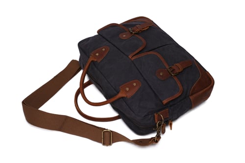 Image of Waxed Canvas Leather Messenger Bag, Laptop Briefcase, Shoulder Bag YD2169