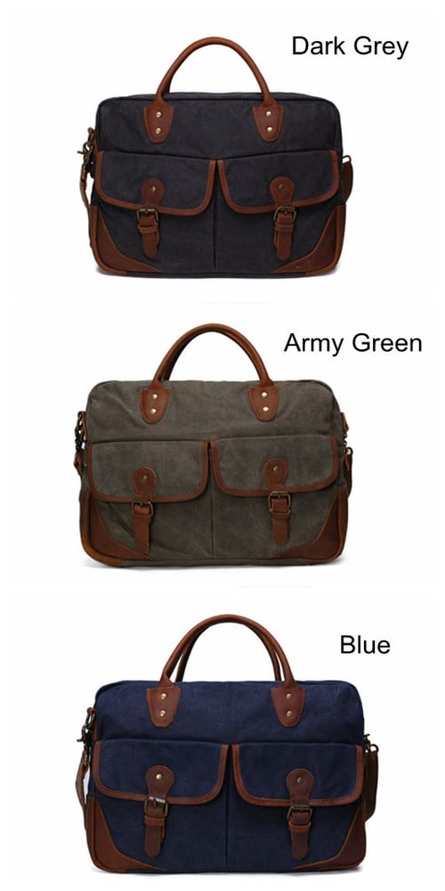 Image of Waxed Canvas Leather Messenger Bag, Laptop Briefcase, Shoulder Bag YD2169