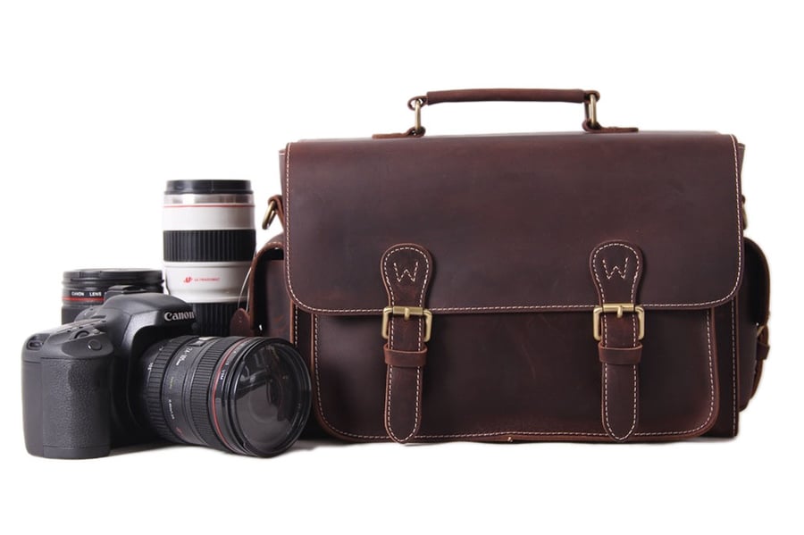 Image of Vintage Genuine Leather DSLR Camera Bag SLR Camera Bag Leather Camera Bag 6919