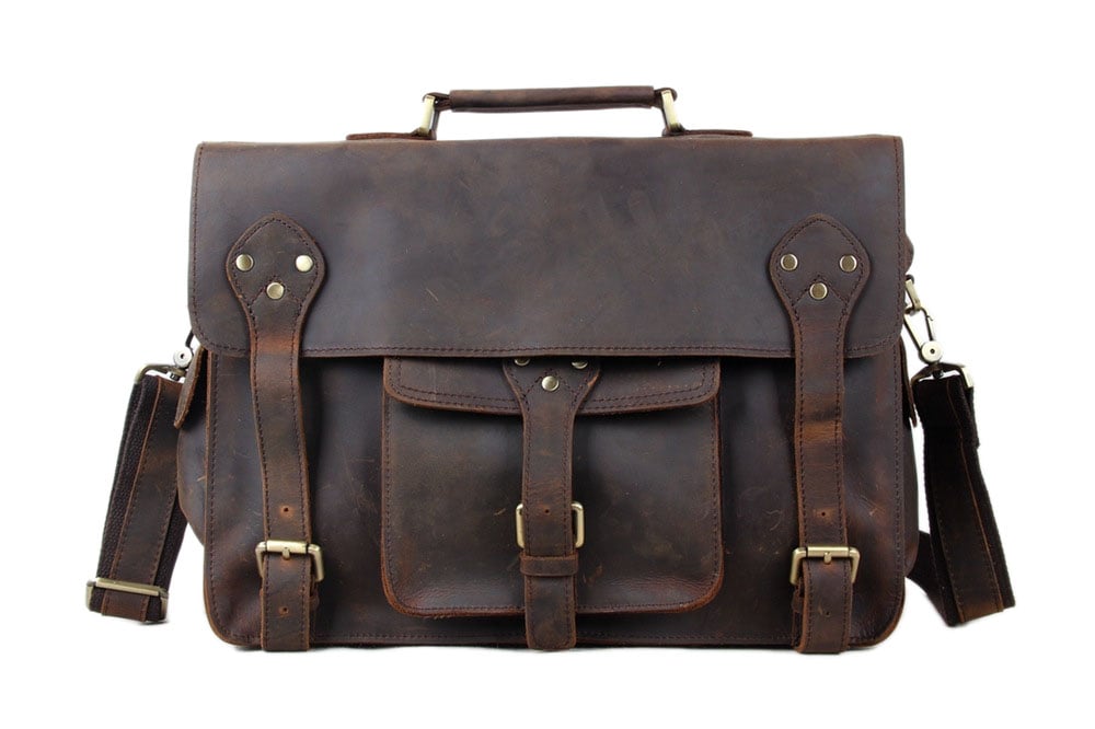 14'' Vintage Genuine Leather Briefcase, Messenger Bag, Laptop Bag 7200 ...