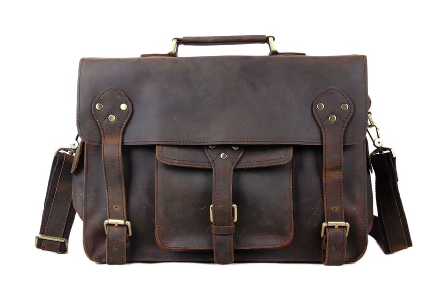 Image of 14'' Vintage Genuine Leather Briefcase, Messenger Bag, Laptop Bag 7200
